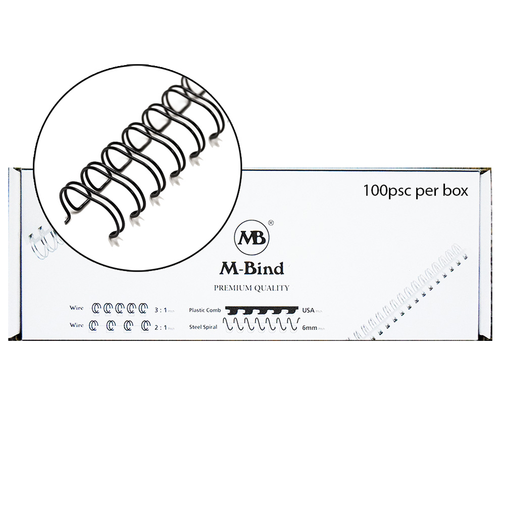 M-Bind Double Wire Bind 3:1 A4 - 1/2"(12.7mm) X 34 Loops, 100pcs/box, Black M-Bind Double Wire Bind 3:1 A4 - 1/2"(12.7mm) X 34 Loops, 100pcs/box, Black